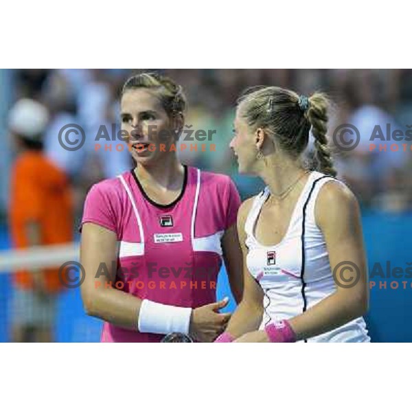 Anna Chakvetadze of Russia and Marina Erakovic of New Zealand in action during the semi-final of the doubles at WTA Banka Koper Slovenia Open tennis tournament, played in SRC Marina, Portoroz, Slovenia on July 23, 2010 