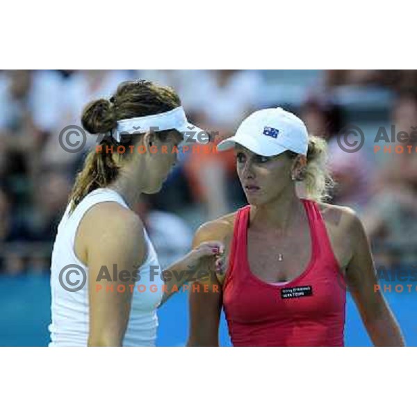 Anastasia Pavlyuchenkova of Russia and Anastasia Rodionova of Australia in action during the semi-final of the doubles at WTA Banka Koper Slovenia Open tennis tournament, played in SRC Marina, Portoroz, Slovenia on July 23, 2010 