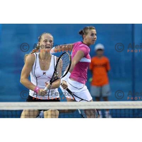 Anna Chakvetadze of Russia and Marina Erakovic of New Zealand in action during the semi-final of the doubles at WTA Banka Koper Slovenia Open tennis tournament, played in SRC Marina, Portoroz, Slovenia on July 23, 2010 