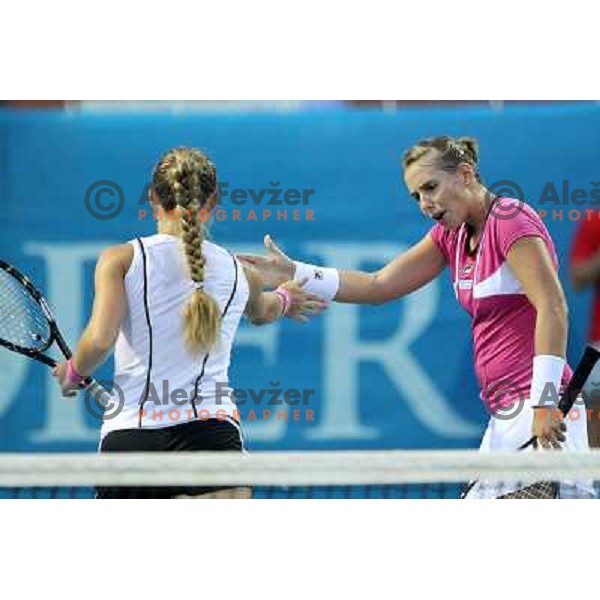 Anna Chakvetadze of Russia and Marina Erakovic of New Zealand in action during the semi-final of the doubles at WTA Banka Koper Slovenia Open tennis tournament, played in SRC Marina, Portoroz, Slovenia on July 23, 2010 