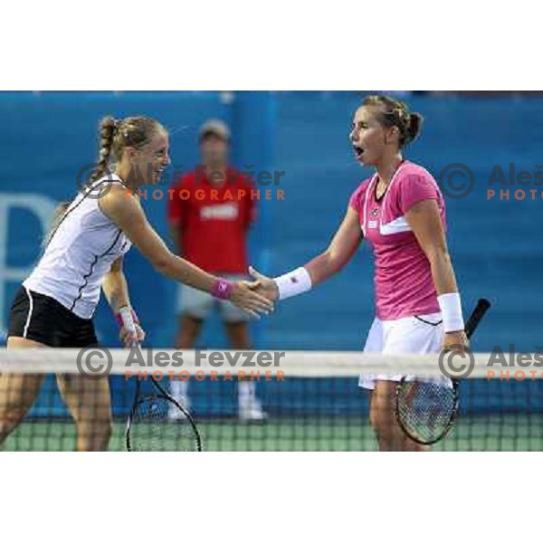 Anna Chakvetadze of Russia and Marina Erakovic of New Zealand in action during the semi-final of the doubles at WTA Banka Koper Slovenia Open tennis tournament, played in SRC Marina, Portoroz, Slovenia on July 23, 2010 