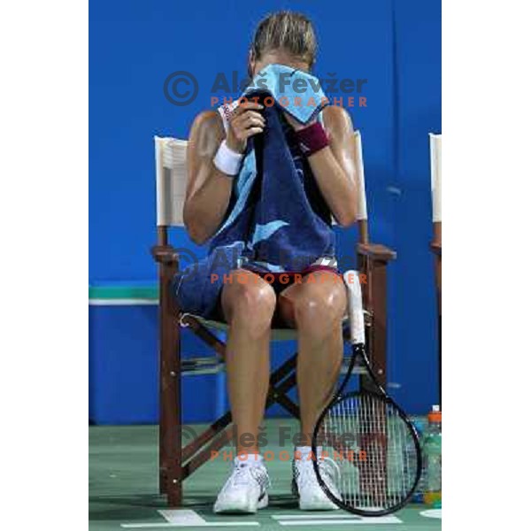 Stefanie Voegele of Switzerland in action during the quarter-finals of WTA Banka Koper Slovenia Open tennis tournament, played in SRC Marina, Portoroz, Slovenia on July 23, 2010 