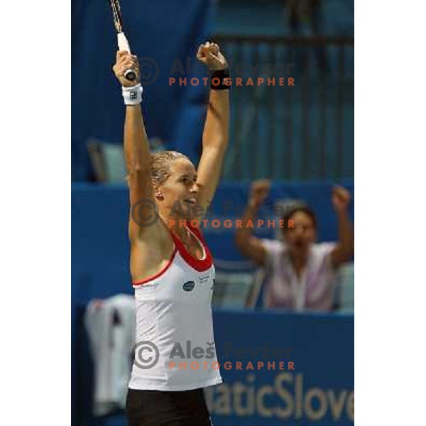 Polona Hercog of Slovenia celebrates victory in the quarter-finals of WTA Banka Koper Slovenia Open tennis tournament, played in SRC Marina, Portoroz, Slovenia on July 23, 2010 