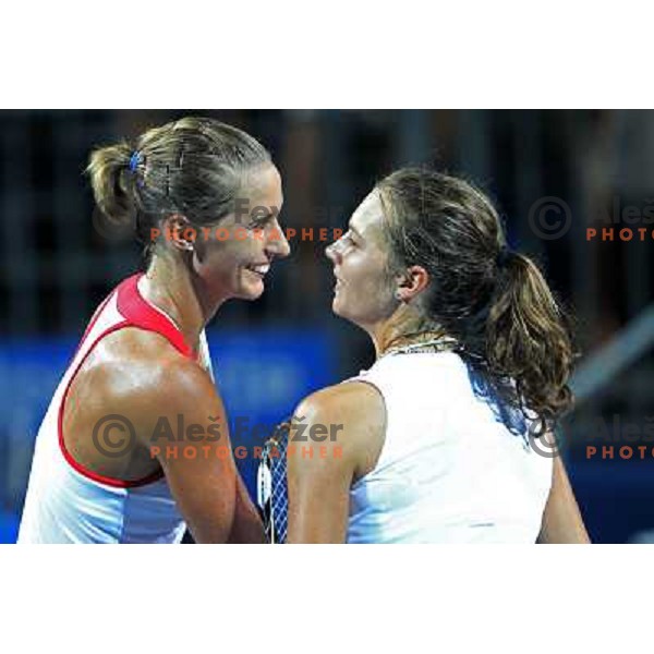 Polona Hercog of Slovenia and Stefanie Voegele of Switzerland after the quarter-finals of WTA Banka Koper Slovenia Open tennis tournament, played in SRC Marina, Portoroz, Slovenia on July 23, 2010 