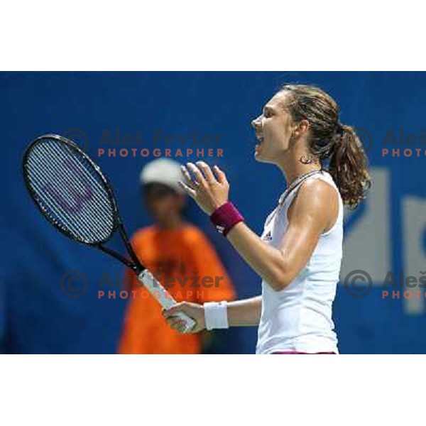 Stefanie Voegele of Switzerland in action during the quarter-finals of WTA Banka Koper Slovenia Open tennis tournament, played in SRC Marina, Portoroz, Slovenia on July 23, 2010 