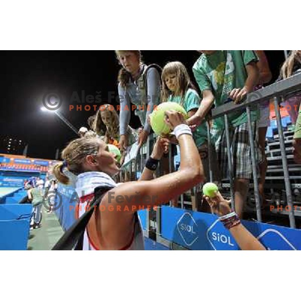 Polona Hercog of Slovenia celebrates victory in the quarter-finals of WTA Banka Koper Slovenia Open tennis tournament, played in SRC Marina, Portoroz, Slovenia on July 23, 2010 