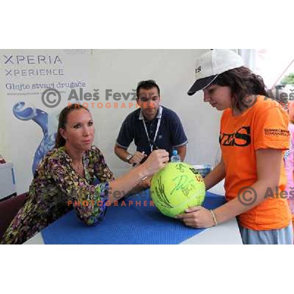 Jelana Jankovic of Serbia signs autographs during WTA Banka Koper Slovenia Open tennis tournament, played in SRC Marina, Portoroz, Slovenia on July 24, 2010 