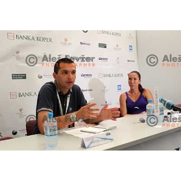 Simon Licen and Jelana Jankovic of Serbia during press conference at WTA Banka Koper Slovenia Open tennis tournament, played in SRC Marina, Portoroz, Slovenia on July 19, 2010 