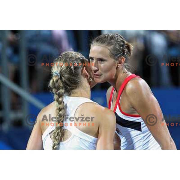 Anna Chakvetadze of Russia and Polona Hercog of Slovenia in action during semi-final of WTA Banka Koper Slovenia Open tennis tournament, played in SRC Marina, Portoroz, Slovenia on July 24, 2010 