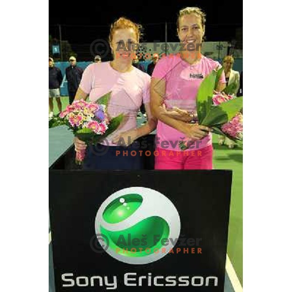  Winners of doubles Vladimira Uhlirova of Czech republic and Maria Kondratieva of Russia during prize giving ceremony after final of WTA Banka Koper Slovenia Open tennis tournament, played in SRC Marina, Portoroz, Slovenia on July 24, 2010 
