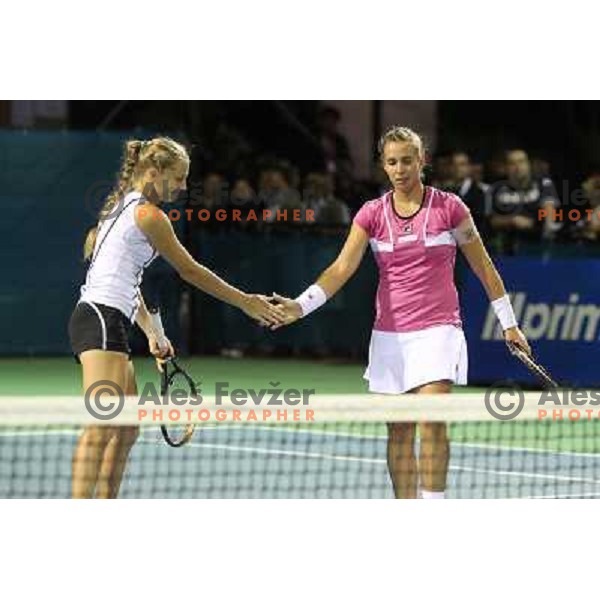 Marina Erakovic of New Zealand and Anna Chakvetadze of Russia in action during final of WTA Banka Koper Slovenia Open tennis tournament, played in SRC Marina, Portoroz, Slovenia on July 24, 2010 