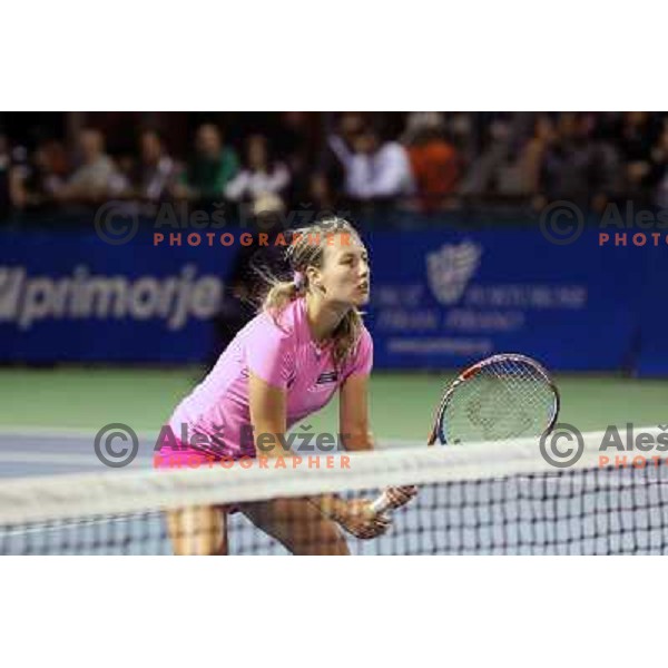 Winner of doubles Maria Kondratieva of Russia in action during final of WTA Banka Koper Slovenia Open tennis tournament, played in SRC Marina, Portoroz, Slovenia on July 24, 2010 