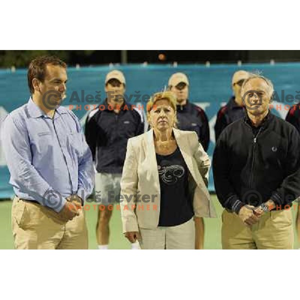 Andrej Bizjak, Mima Jausevec, Enzo Savai at prize giving ceremony after final of the doubles at WTA Banka Koper Slovenia Open tennis tournament, played in SRC Marina, Portoroz, Slovenia on July 24, 2010 