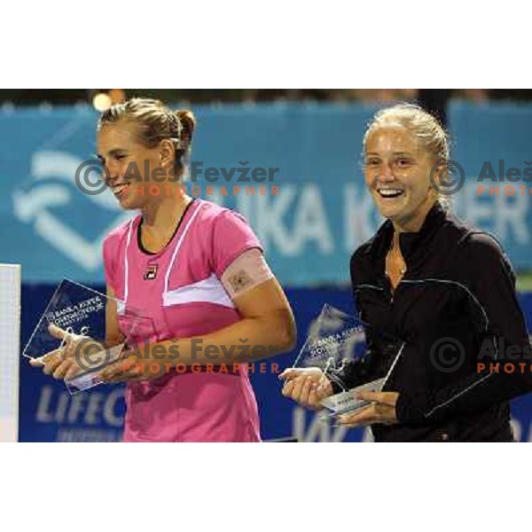 Marina Erakovic of New Zealand and Anna Chakvetadze of Russia at prize giving ceremony after final of the doubles at WTA Banka Koper Slovenia Open tennis tournament, played in SRC Marina, Portoroz, Slovenia on July 24, 2010 