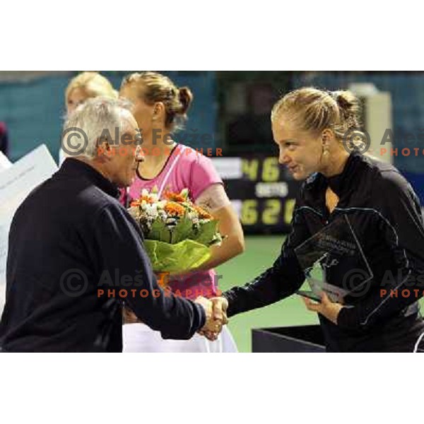 Enzo Savai and Anna Chakvetadze of Russia at prize giving ceremony after final of the doubles at WTA Banka Koper Slovenia Open tennis tournament, played in SRC Marina, Portoroz, Slovenia on July 24, 2010 