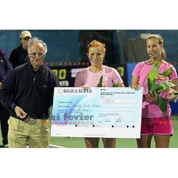 Enzo Savai, Winners of doubles Vladimira Uhlirova of Czech republic and Maria Kondratieva of Russia during prize giving ceremony after final of WTA Banka Koper Slovenia Open tennis tournament, played in SRC Marina, Portoroz, Slovenia on July 24, 2010 