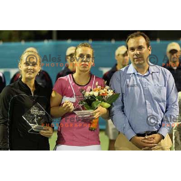 Andrej Bizjak, Marina Erakovic of New Zealand and Anna Chakvetadze of Russia at prize giving ceremony after final of the doubles at WTA Banka Koper Slovenia Open tennis tournament, played in SRC Marina, Portoroz, Slovenia on July 24, 2010 