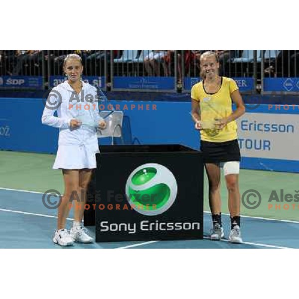 Anna Chakvetadze of Russia ,winner of WTA Banka Koper Slovenia Open and Johanna Larsson of Sweden, runner-up at tennis tournament, played in SRC Marina, Portoroz, Slovenia on July 25, 2010 
