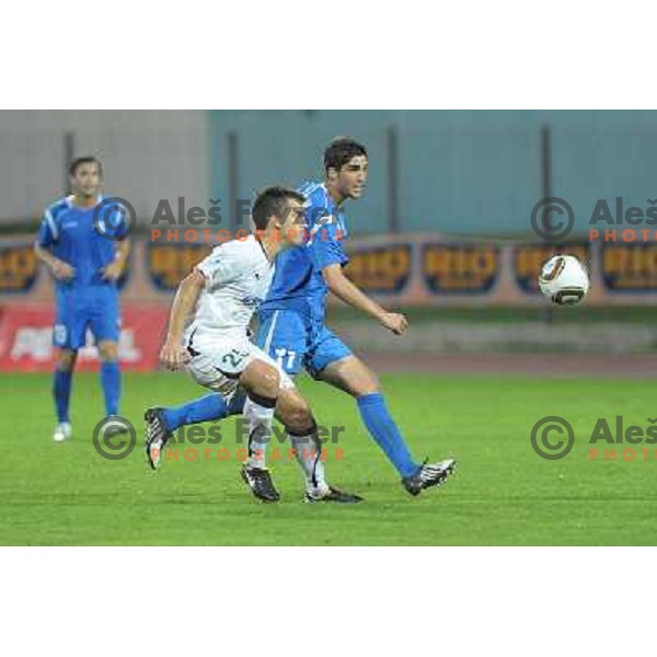 Miha Mevlja and Anej Lovrecic at football match of Prva Liga between NK Hit Gorica and Olimpija, on July 25 2010 in Sportni park, Nova Gorica. 