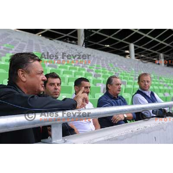 Zoran Jankovic, Jurij Sadar, Bostjan Vuga, Zlatko Sraka, Uros Ogrin at the presentation of the Stozice Football stadium and Stozice sports hall to the media, 07.08.2010, Ljubljana 