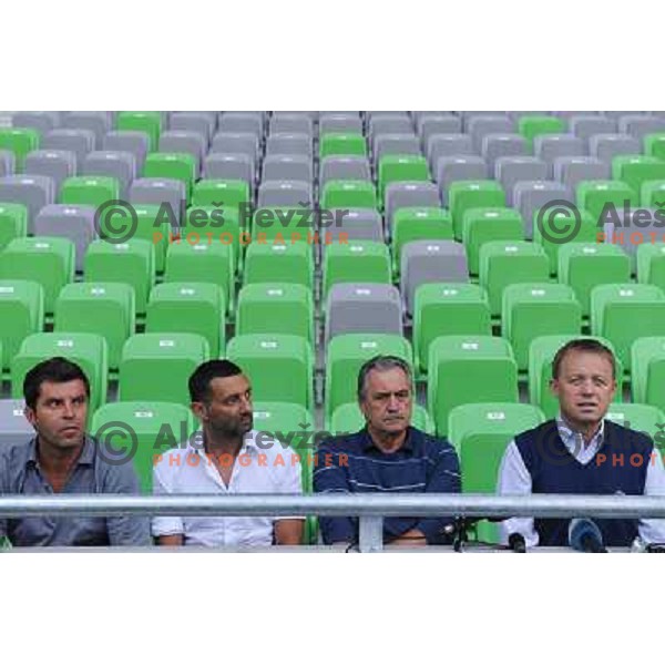 Jurij Sadar, Bostjan Vuga, Zlatko Sraka, Uros Ogrin at the presentation of the Stozice Football stadium and Stozice sports hall to the media, 07.08.2010, Ljubljana 