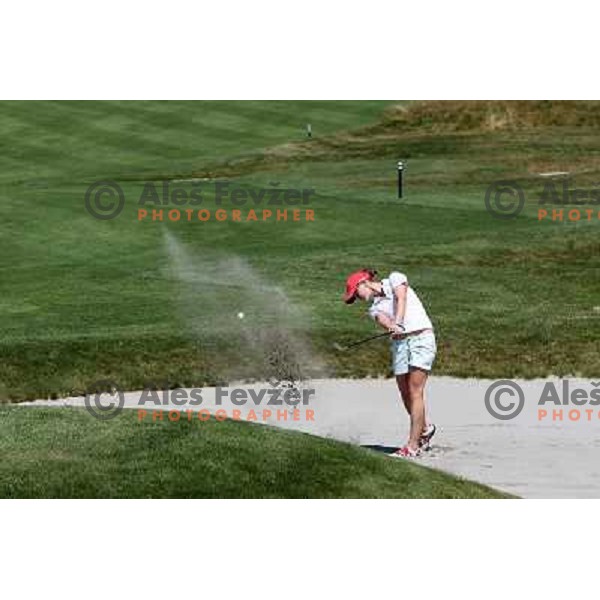 Katja Pogacar hits a fairway bunker shot at hole nr.18 at Diners golf & country club, Smlednik, Slovenia on 8th of July 2010 