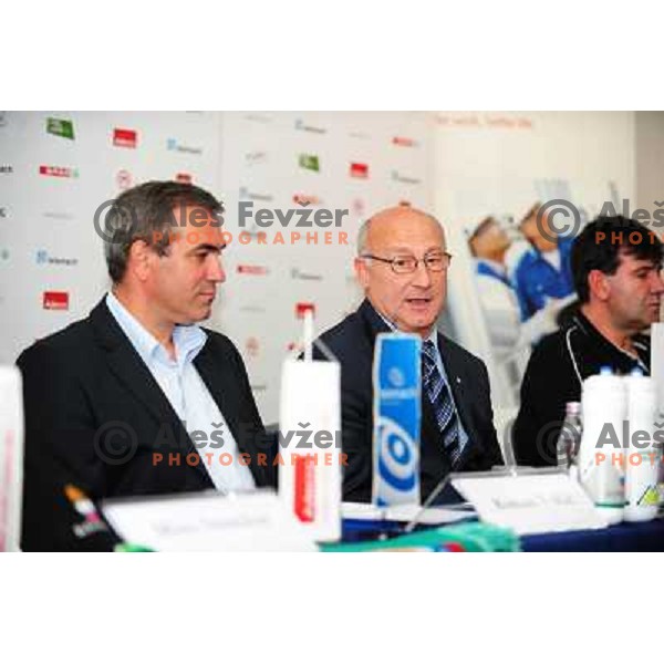 Volcic, Gabrovec during Adecco cup press conference, Maribor, 12.8.2010 