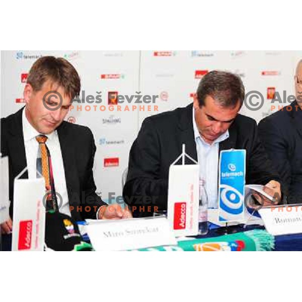 Smrekar, Volcic during Adecco cup press conference, Maribor, 12.8.2010 