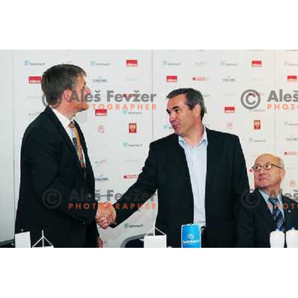 Smrekar, Volcic during Adecco cup press conference, Maribor, 12.8.2010 
