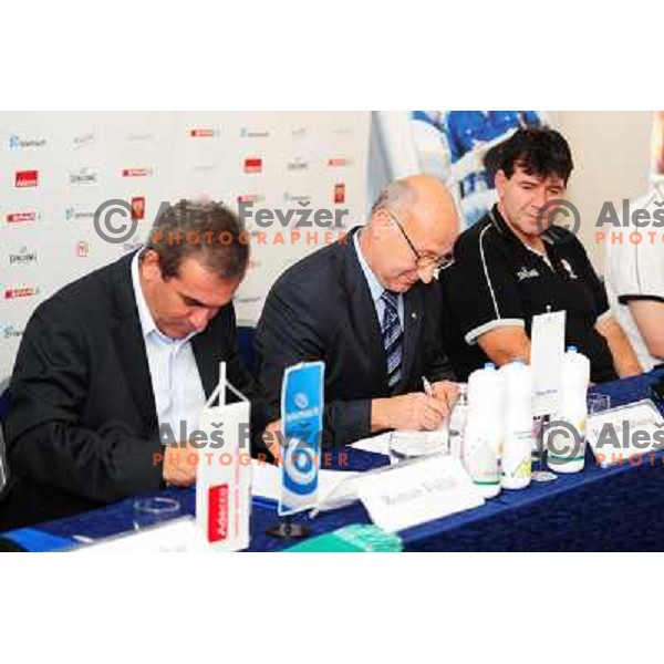 Volcic, Gabrovec during Adecco cup press conference, Maribor, 12.8.2010 