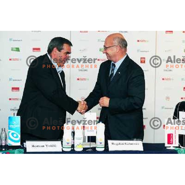 Roman Volcic, Bogdan Gabrovec during Adecco cup press conference, Maribor, 12.8.2010 