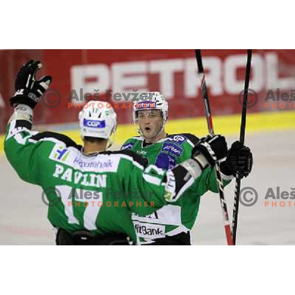 Damjan Dervaric of Tilia Olimpija celebrates goal during preseason friendly ice-hockey match Tilia Olimpija- Medvescak, played in Hala Tivoli, Ljubljana, Slovenia on August 25, 2010 
