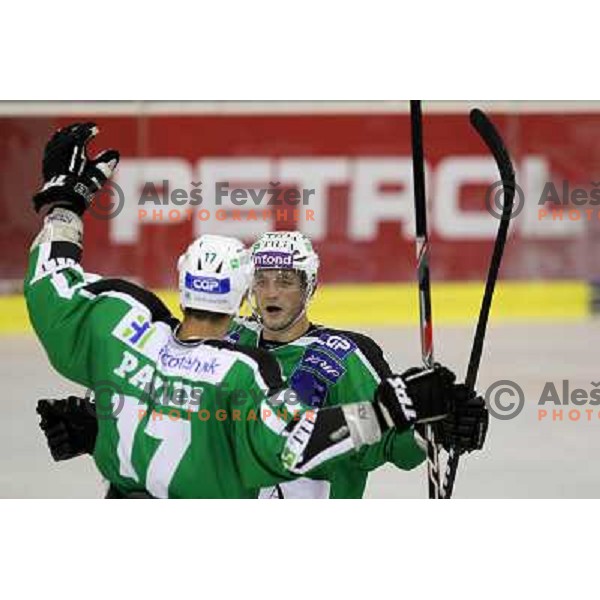 Ziga Pavlin and Damjan Dervaric of Tilia Olimpija in action during preseason friendly ice-hockey match Tilia Olimpija- Medvescak, played in Hala Tivoli, Ljubljana, Slovenia on August 25, 2010 