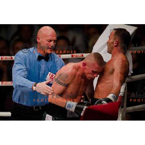Dejan Zavec, Rafal Jackiewicz at the boxing match Dejan Zavec vs Rafal Jackiewicz for the defense of IBF world champion title in welterweight, 04.09.2010 Stozice arena, Ljubljana, Slovenia 