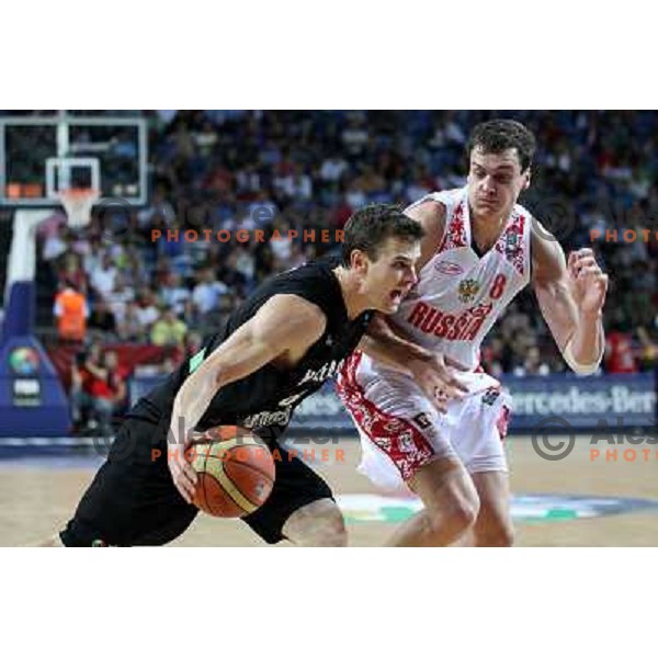 Alexander Kaun of Russia and Kirk Penney of New Zealand in action during basketball match USA-Angola in eight-final of FIBA World Championship 2010, played in Sinan Erdem Dome, Istanbul, Turkey on September 6, 2010 