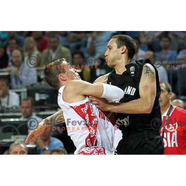 Sergey Bykov of Russia and Lindsay Tait of New Zealand in action during basketball match Russia-New Zealand in eight-final of FIBA World Championship 2010, played in Sinan Erdem Dome, Istanbul, Turkey on September 6, 2010 