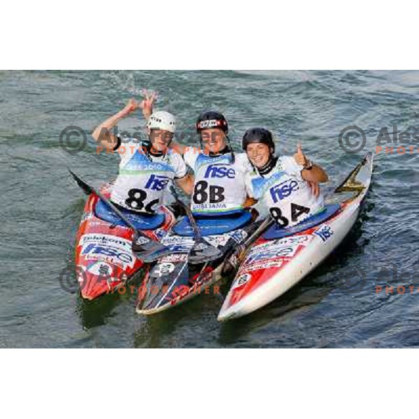 Ursa Kragelj, Nina Mozetic and Eva Tercelj after team race at world championship in Tacen, Slovenia 9.2010 