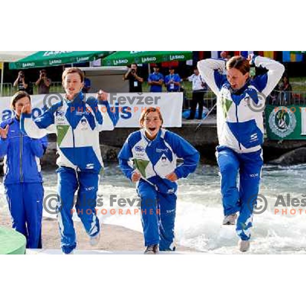 Ursa Kragelj, Nina Mozetic and Eva Tercelj after team race on the stage at world championship in Tacen, Slovenia 9.2010 