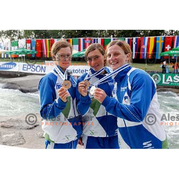 Ursa Kragelj, Nina Mozetic and Eva Tercelj with bronze medal in team race at world championship in Tacen, Slovenia 9.2010 