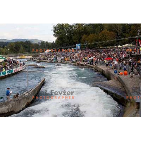 Canoe polygon and fans at ICF canoe slalom world championships in Tacen, Slovenia 12.9.2010 
