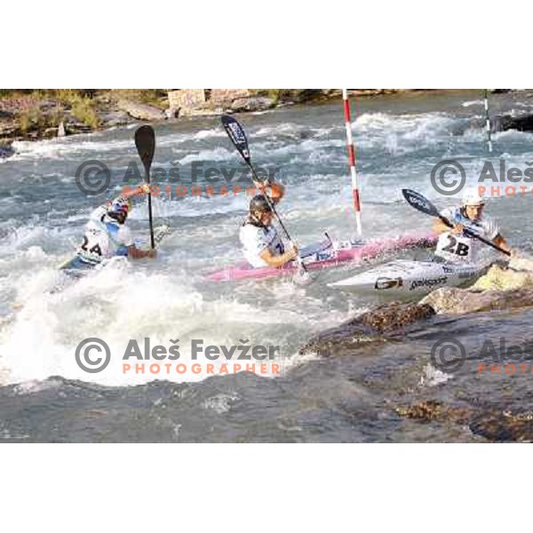 Peter Kauzer, Jure Meglic and Dejan Kralj SLO during the team race at ICF canoe slalom world championships in Tacen, Slovenia 12.9.2010 