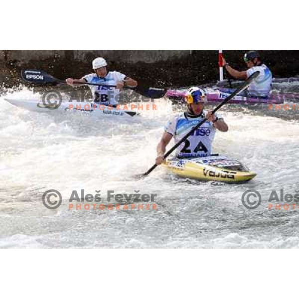 Peter Kauzer, Dejan Kralj and Jure Meglic SLO during the team race at ICF canoe slalom world championships in Tacen, Slovenia 12.9.2010 
