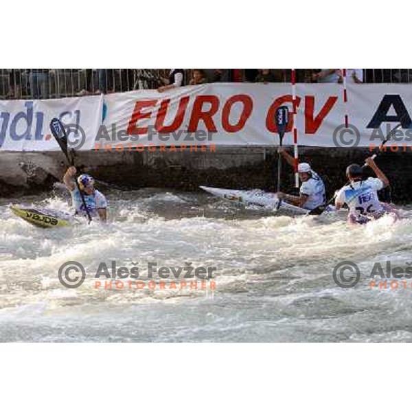 Peter Kauzer, Dejan Kralj and Jure Meglic SLO during the team race at ICF canoe slalom world championships in Tacen, Slovenia 12.9.2010 