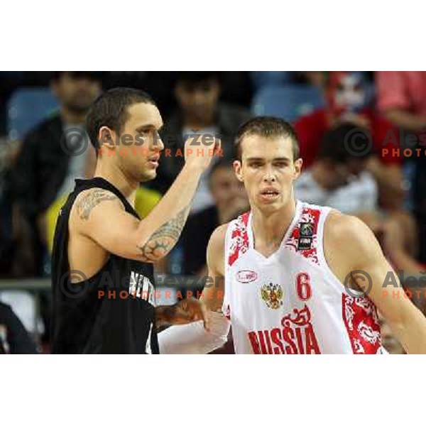  Bykov of Russia and Lindsay Tait of New Zealand in action during basketball match Russia-New Zealand in eight-final of FIBA World Championship 2010, played in Sinan Erdem Dome, Istanbul, Turkey on September 6, 2010 