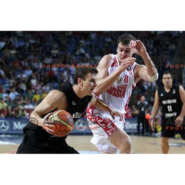 Kaun of Russia and Kirk Penney of New Zealand in action during basketball match Russia-New Zealand in eight-final of FIBA World Championship 2010, played in Sinan Erdem Dome, Istanbul, Turkey on September 6, 2010 