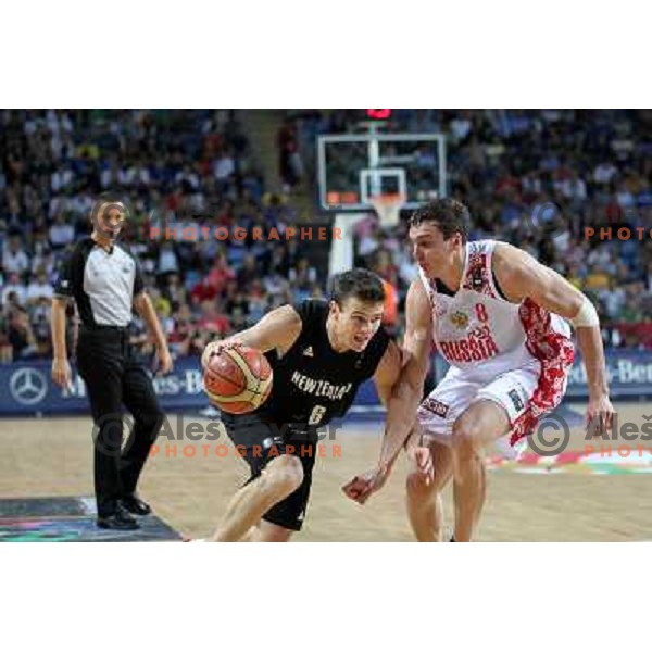 Kaun of Russia and Kirk Penney of New Zealand in action during basketball match Russia-New Zealand in eight-final of FIBA World Championship 2010, played in Sinan Erdem Dome, Istanbul, Turkey on September 6, 2010 
