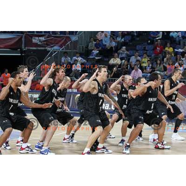Team of New Zealand performing haka before basketball match Russia-New Zealand in eight-final of FIBA World Championship 2010, played in Sinan Erdem Dome, Istanbul, Turkey on September 6, 2010 