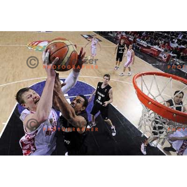 Kaun of Russia and Mika Vukona of New Zealand in action during basketball match Russia-New Zealand in eight-final of FIBA World Championship 2010, played in Sinan Erdem Dome, Istanbul, Turkey on September 6, 2010 