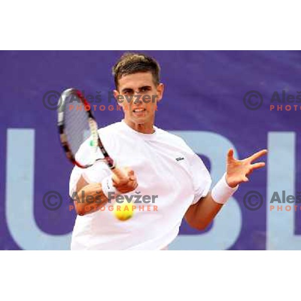 Milan Zitnik of Slovenia in action during first round of BMW Ljubljana Open on ATP Challenger Tour, played in SC Ljubljana on September 21, 2010 