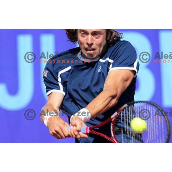 Paolo Lorenzi of Italy in action during first round of BMW Ljubljana Open on ATP Challenger Tour, played in SC Ljubljana on September 21, 2010 